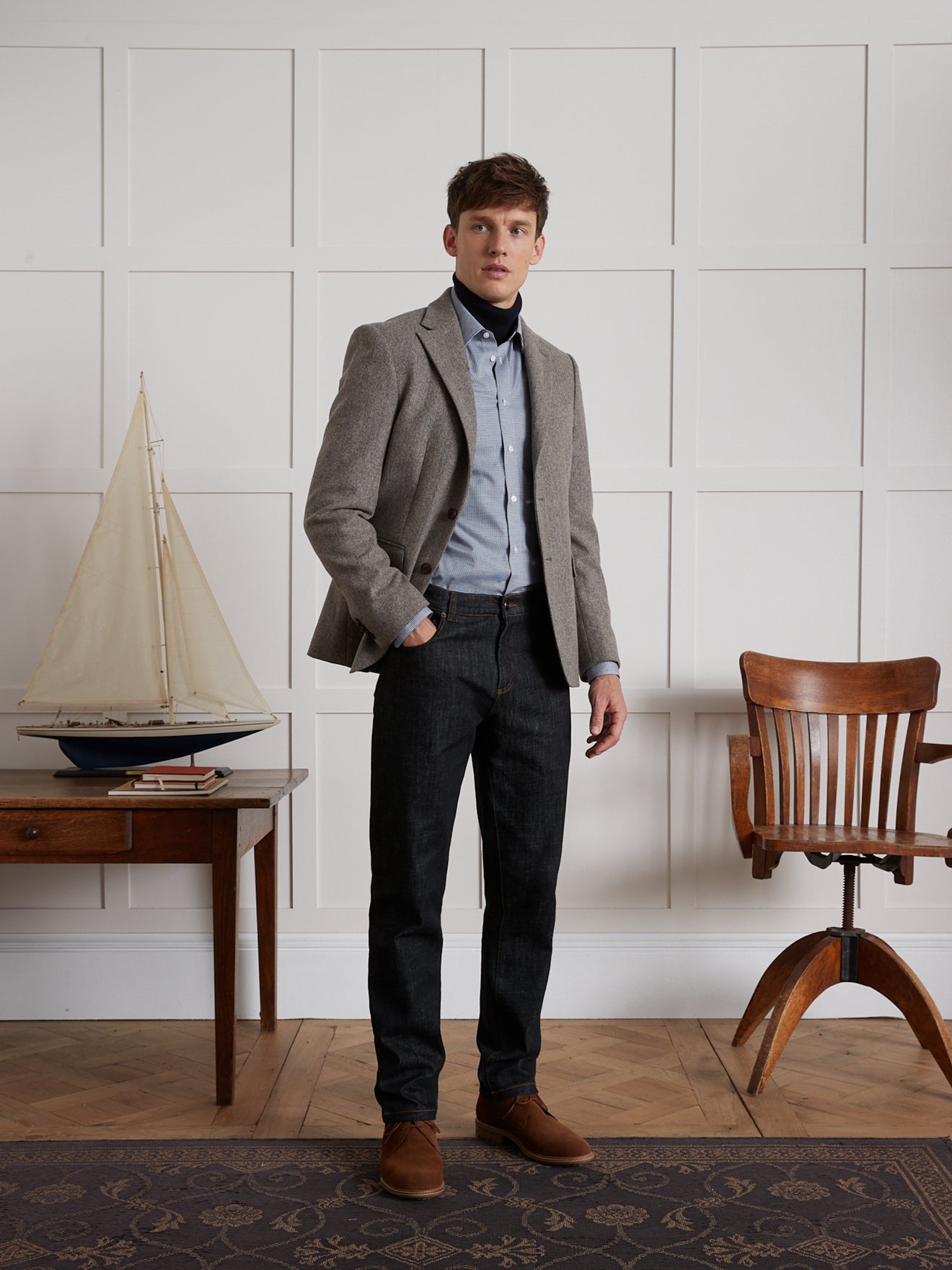 Slim fit herenhemd met pied-de-puce, non-iron