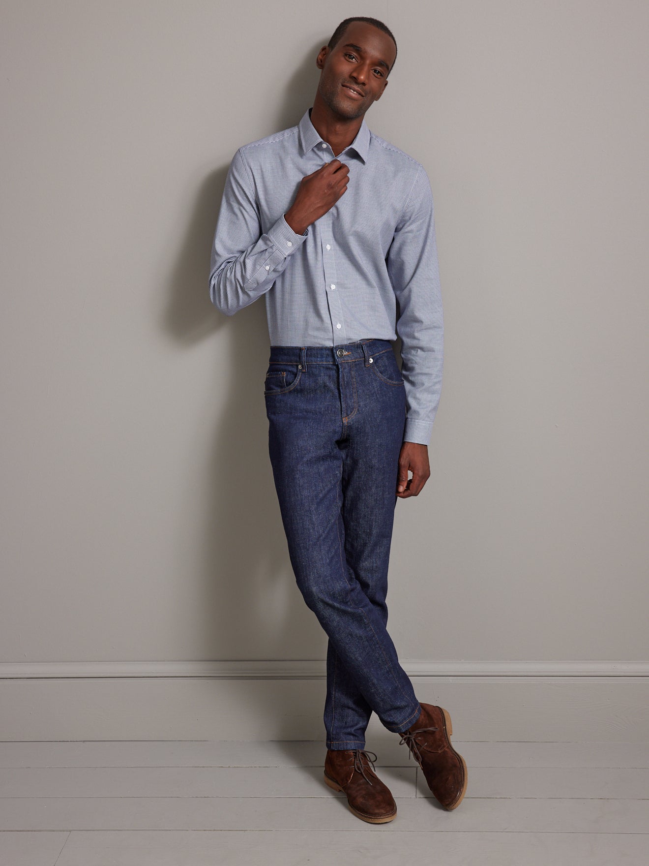 Slim fit herenhemd met pied-de-puce, non-iron