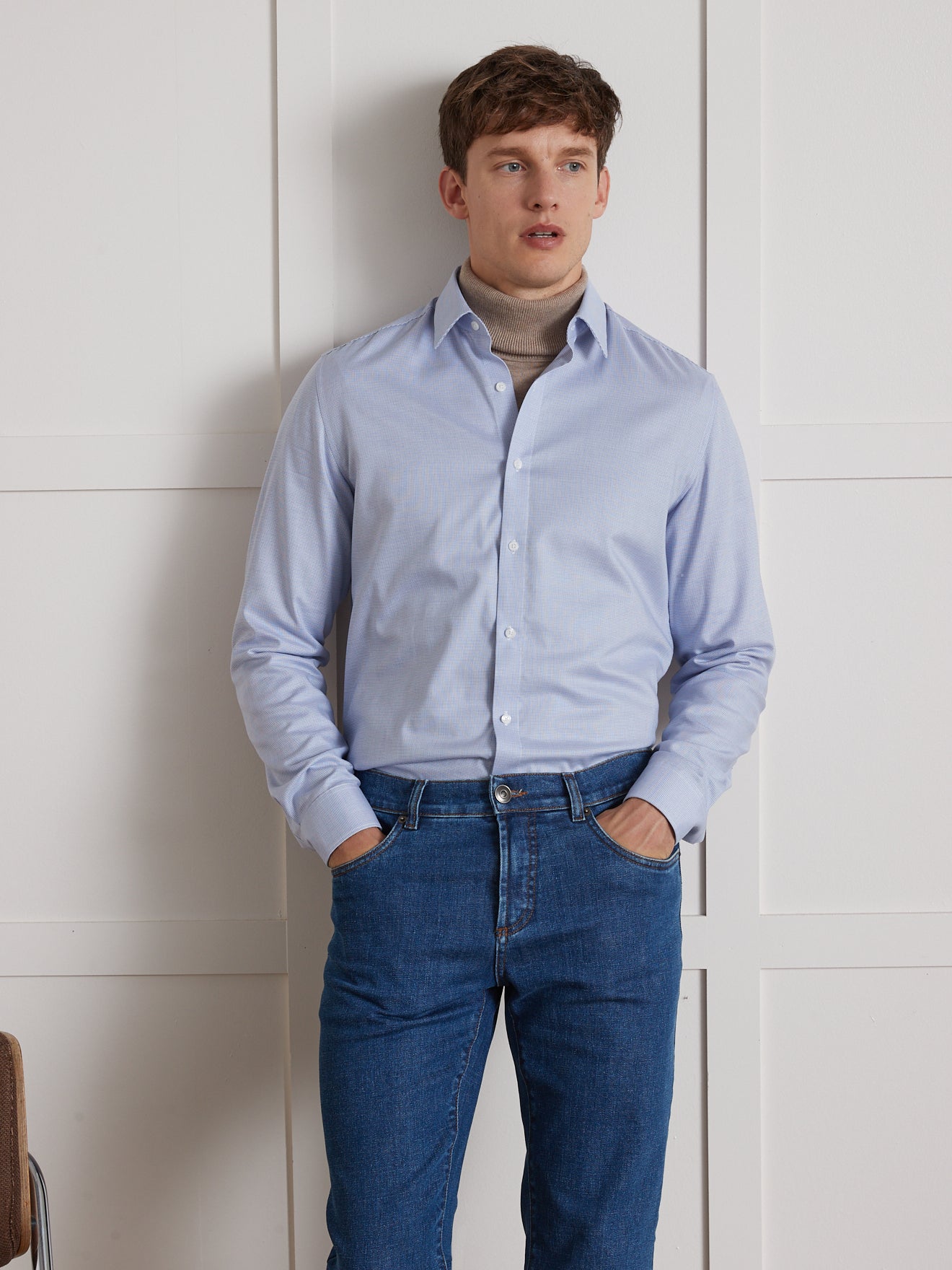 Regular fit herenhemd met micromotief, non-iron