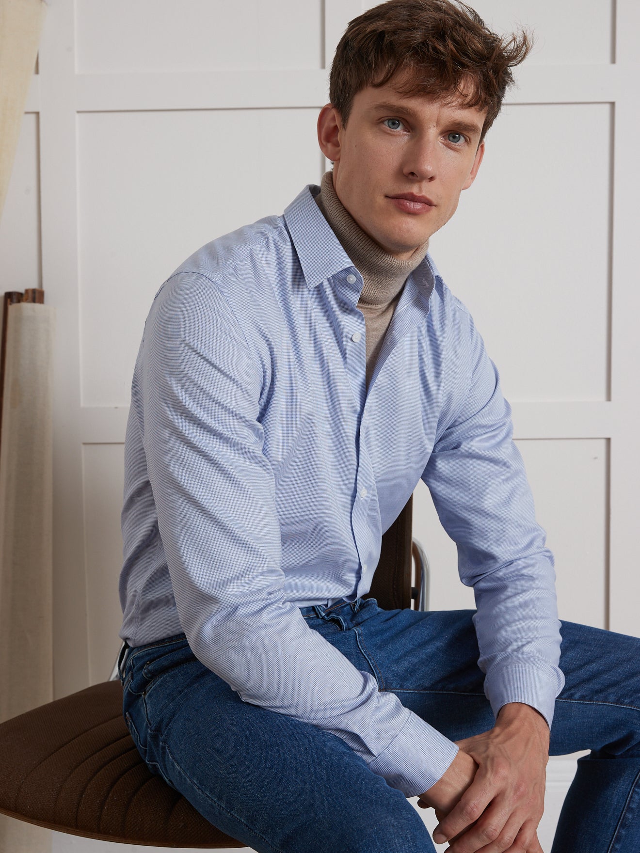 Regular fit herenhemd met micromotief, non-iron