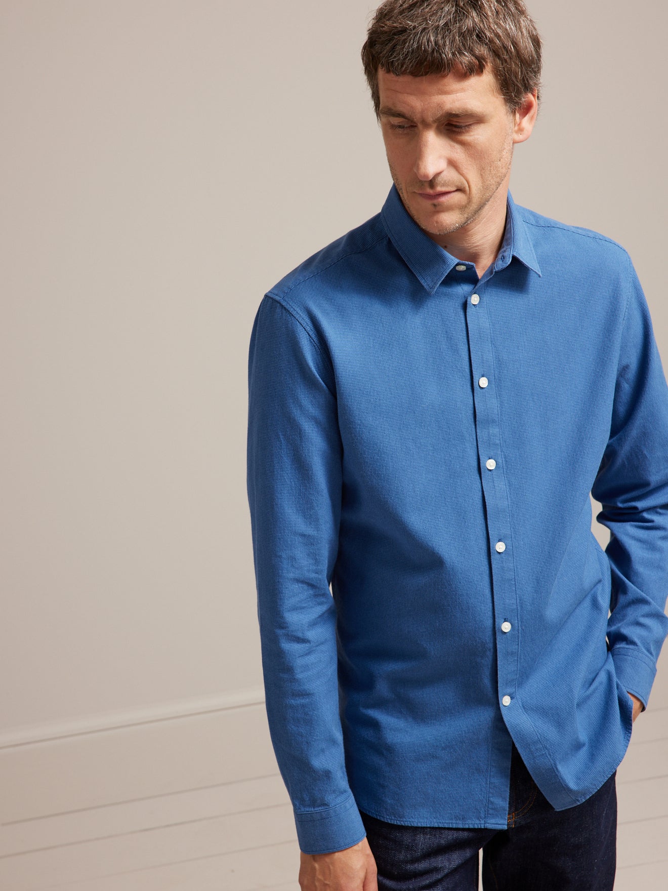Herenhemd in biokatoen met pied-de-puce, slim fit