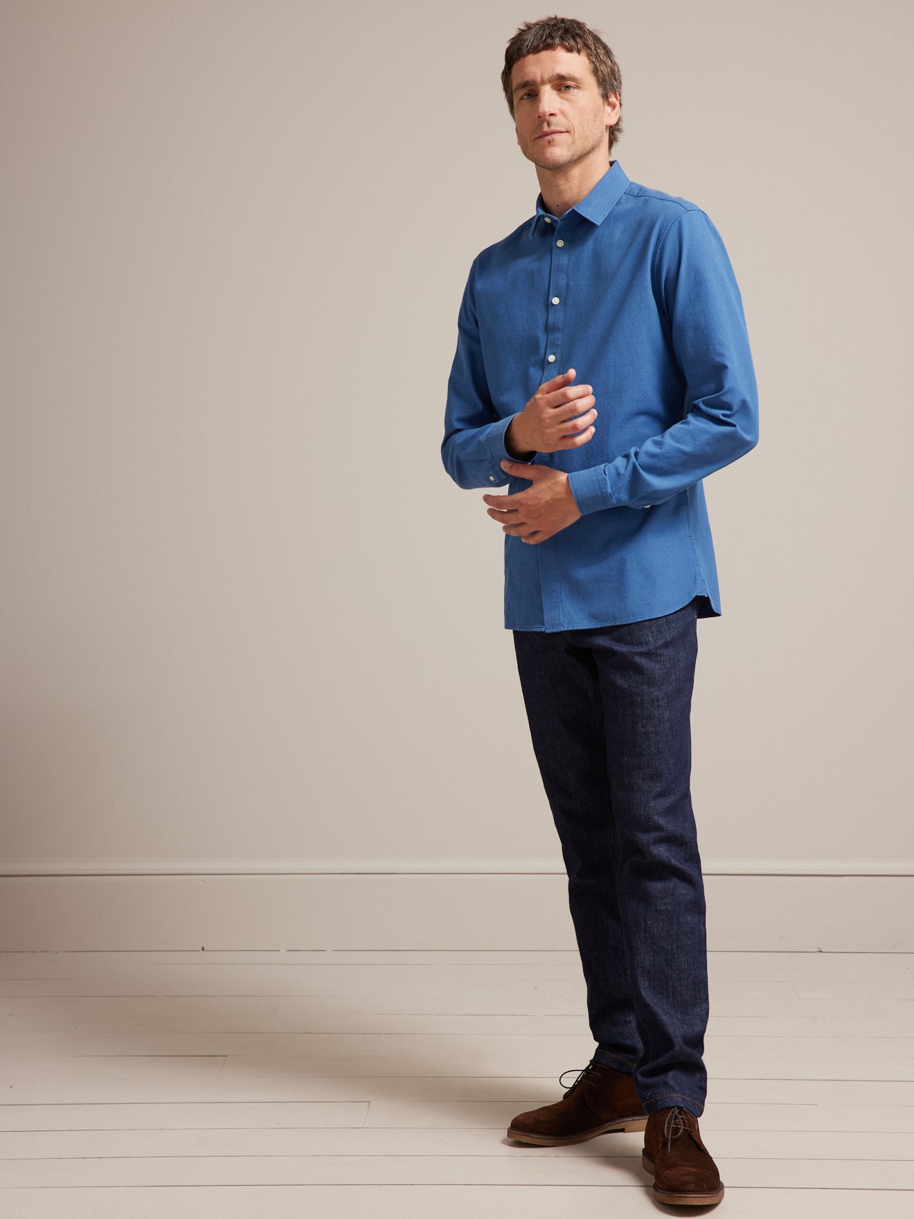 Herenhemd in biokatoen met pied-de-puce, slim fit
