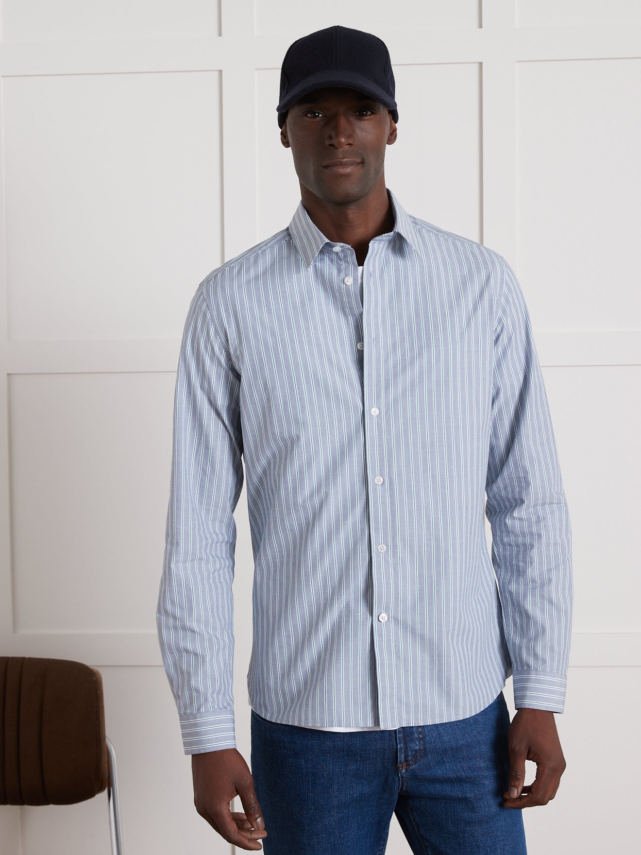 Slim fit herenhemd met driekleurige strepen