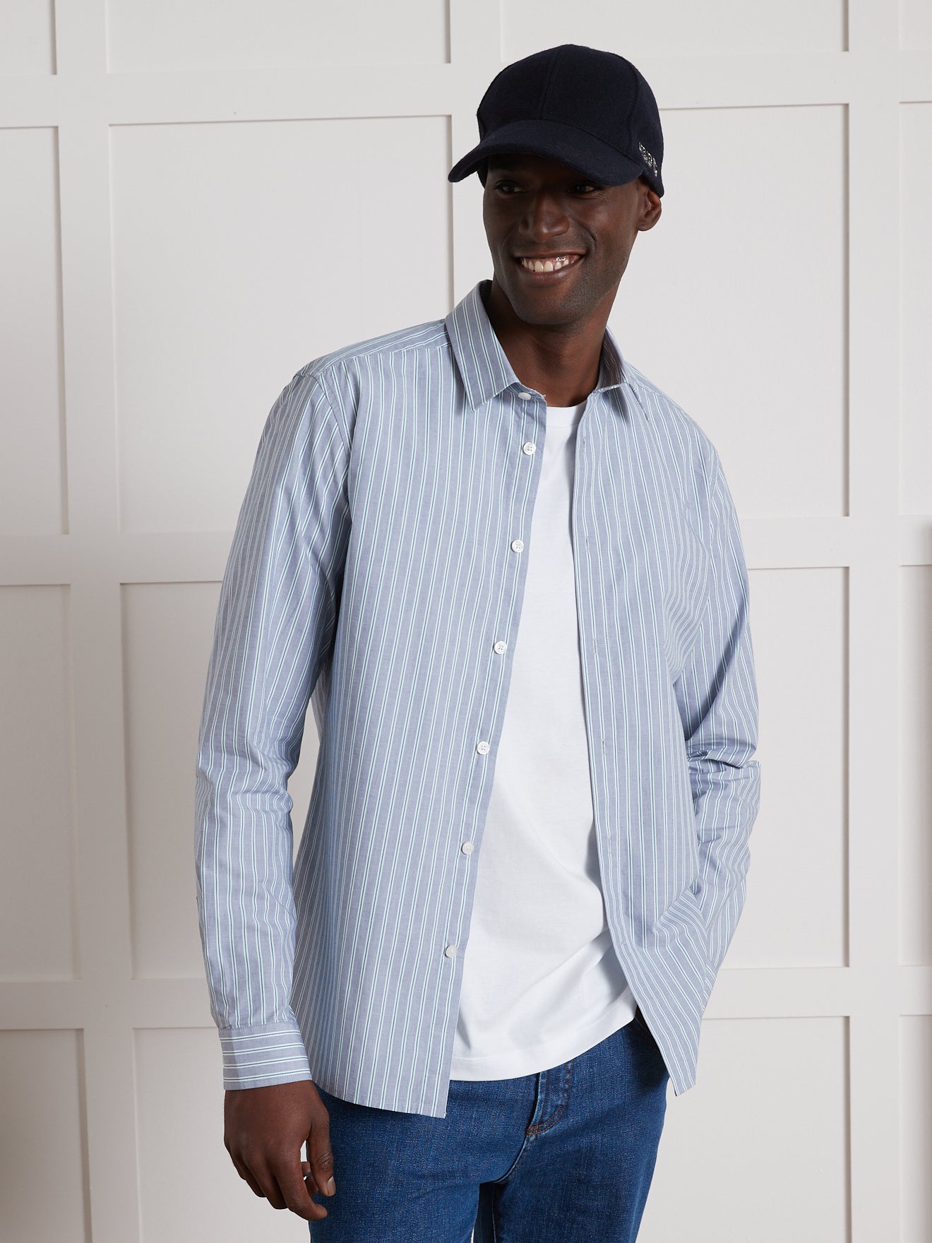Slim fit herenhemd met driekleurige strepen