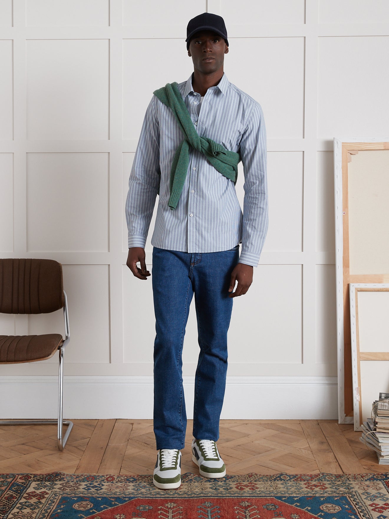 Slim fit herenhemd met driekleurige strepen