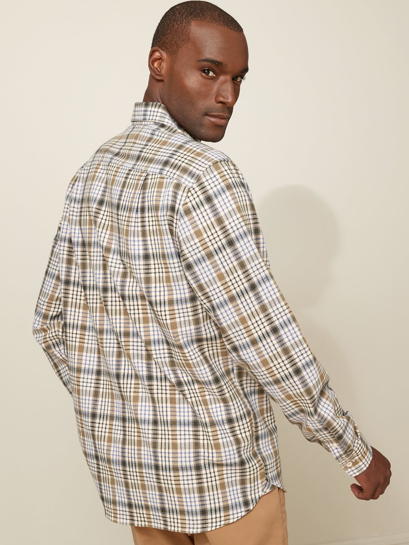Chemise Regular Fit carreaux homme coton et lin