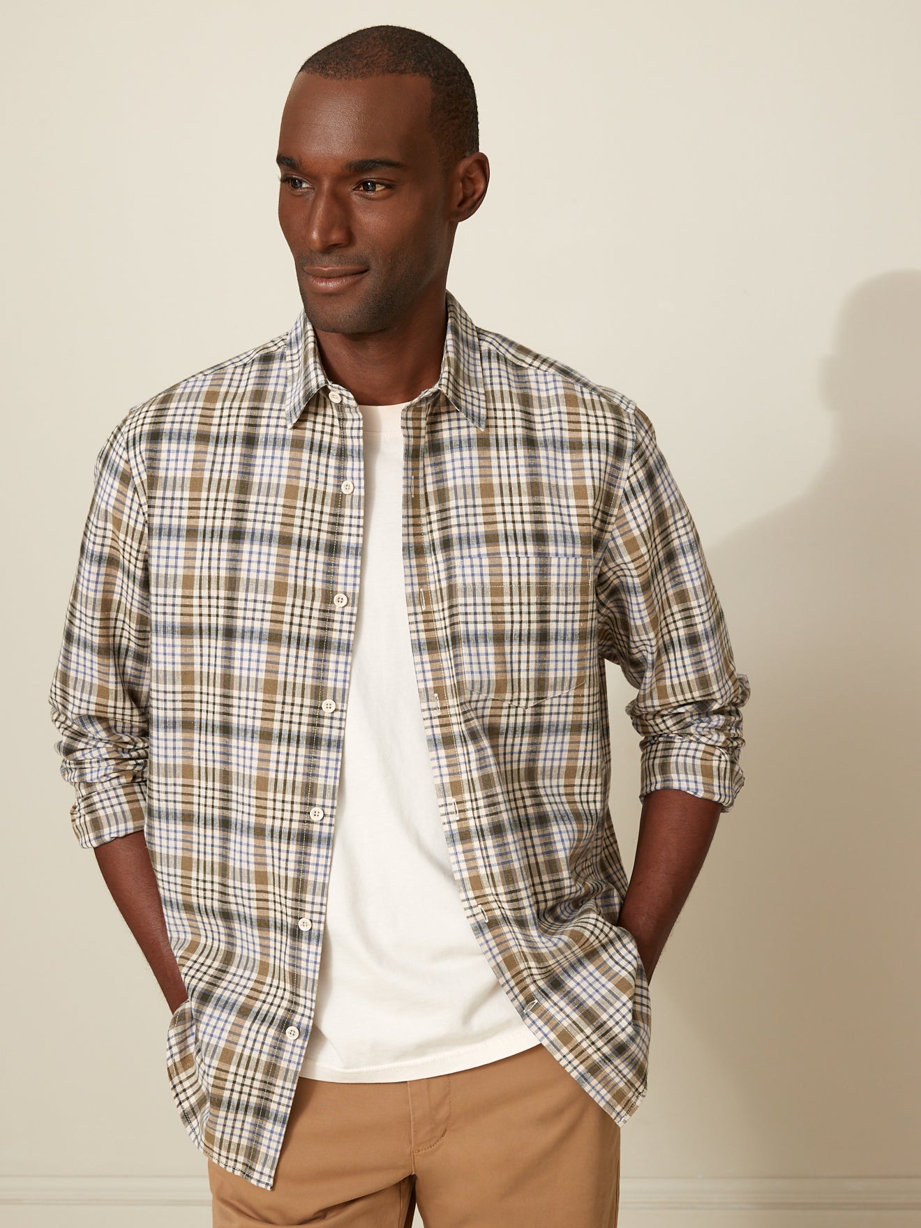Chemise Regular Fit carreaux homme coton et lin