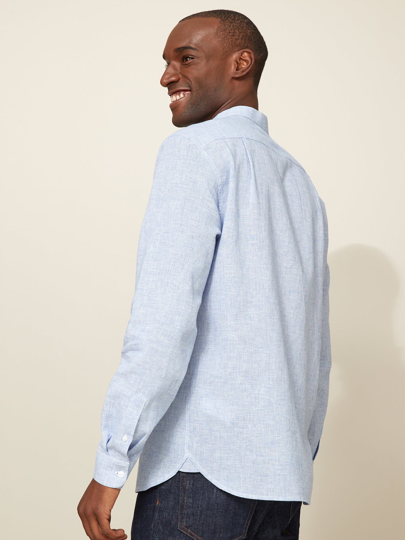 Slim fit herenhemd met maokraag - linnen en katoen
