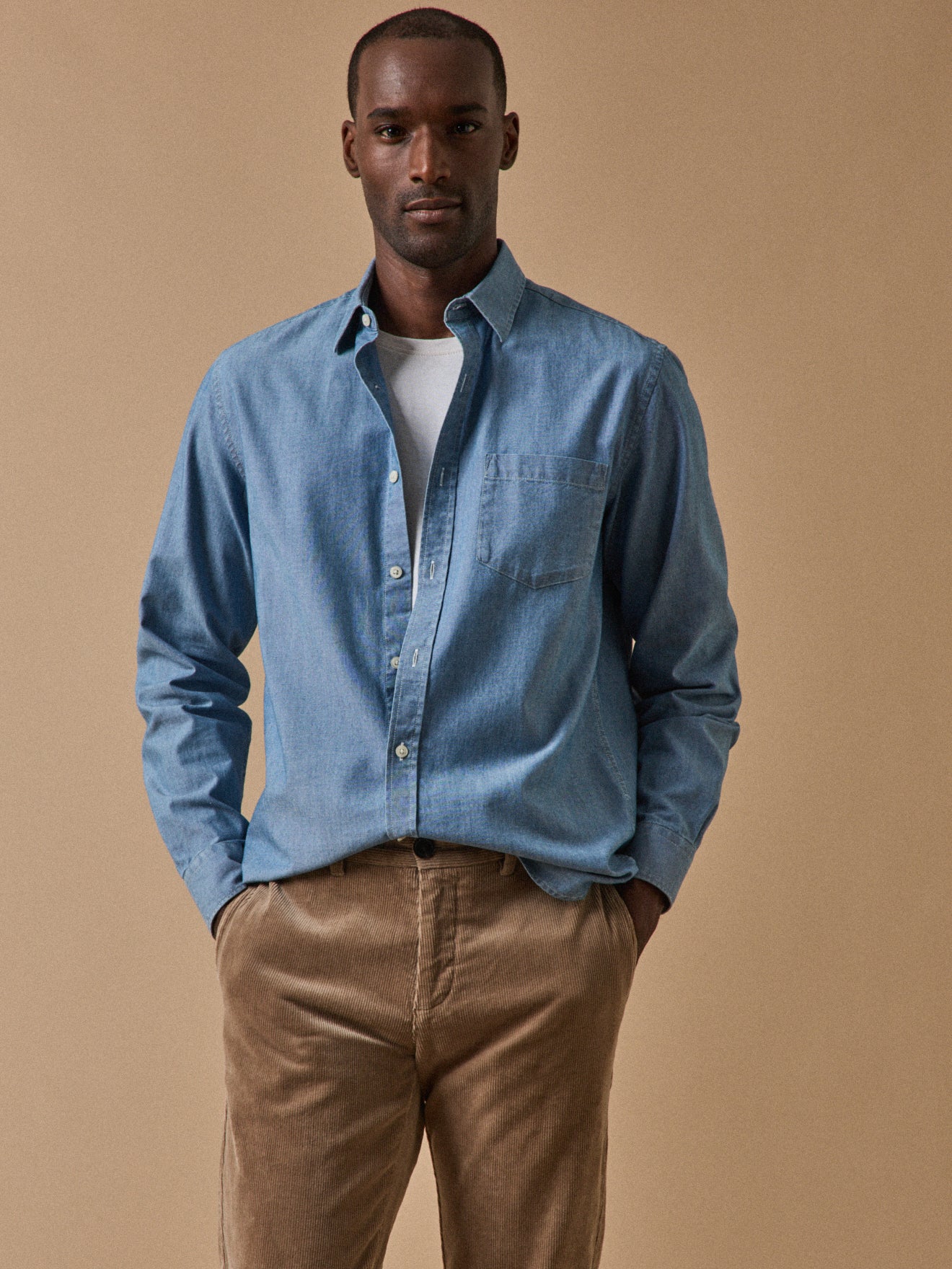 Regular fit herenhemd in chambray