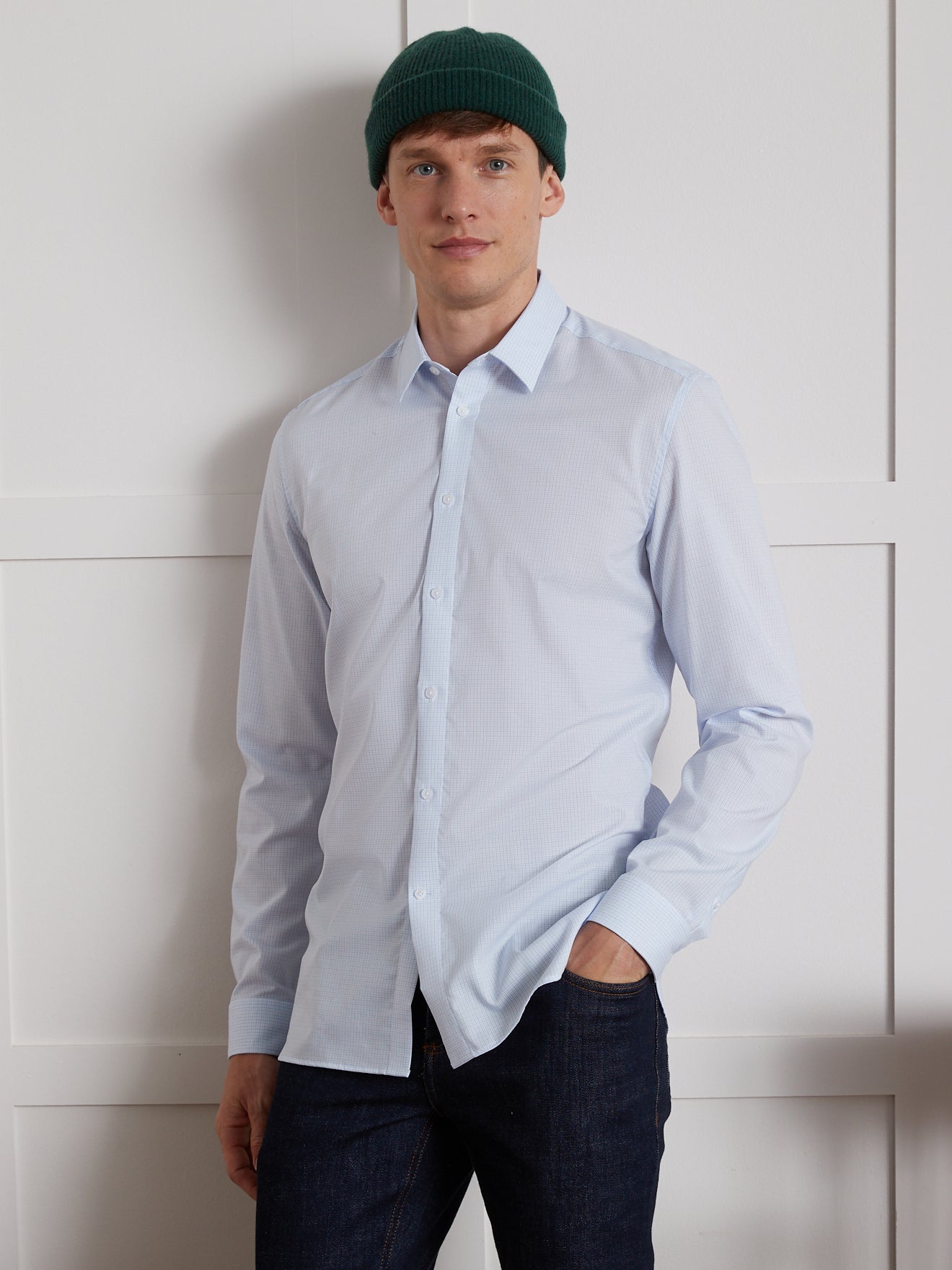 Slim fit herenhemd met kleine ruitjes