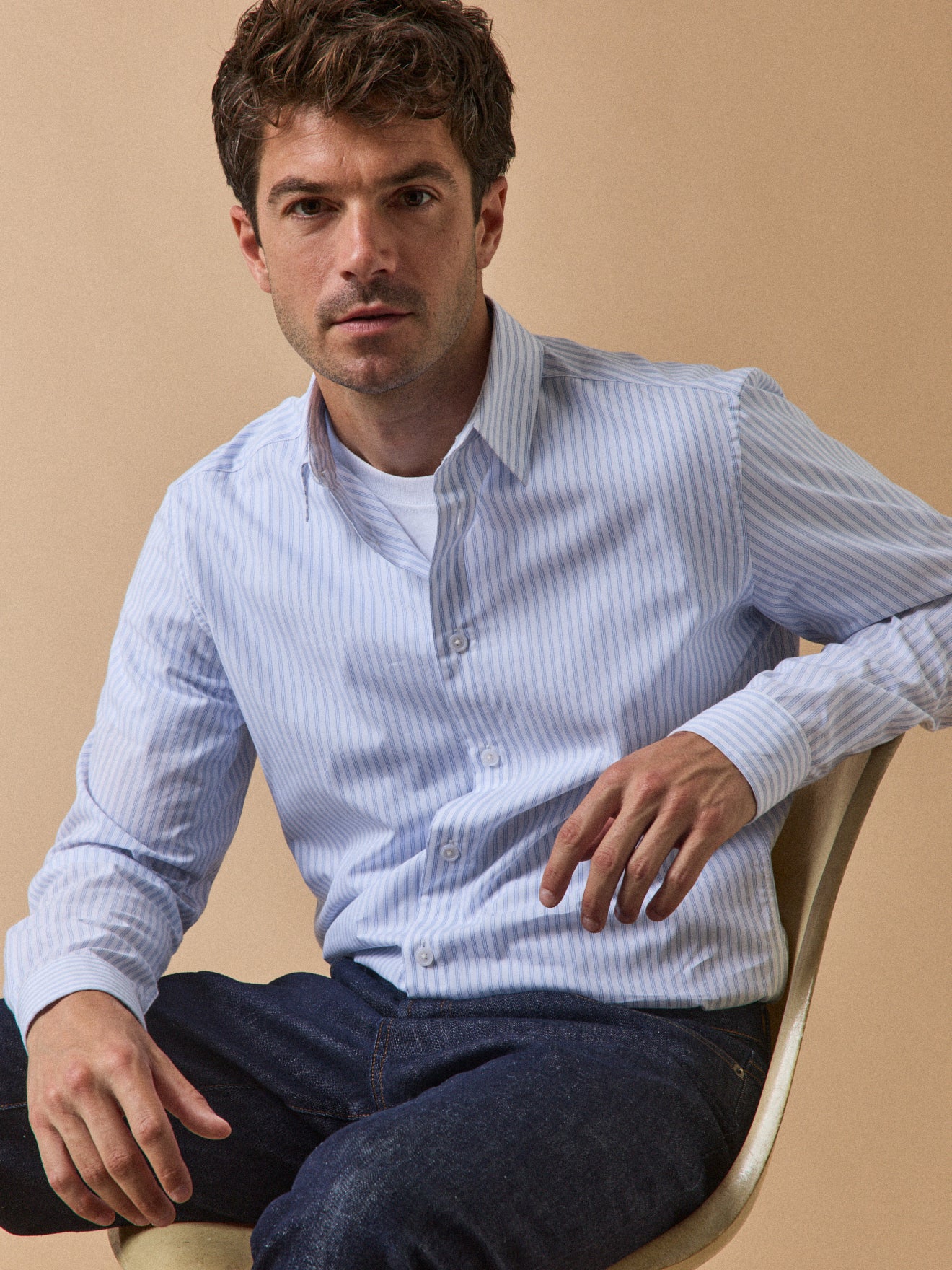 Gestreept slim fit herenhemd in popeline
