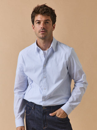 Gestreept slim fit herenhemd in popeline