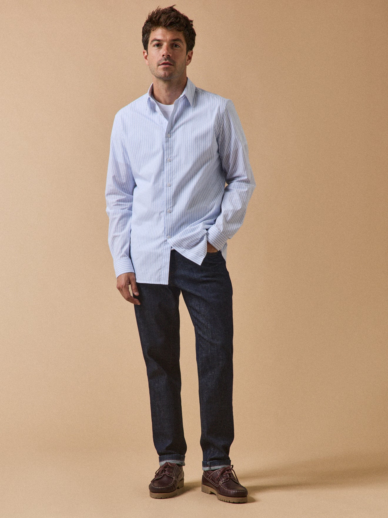 Gestreept slim fit herenhemd in popeline