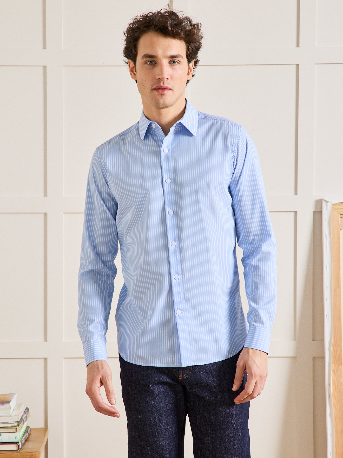 Gestreept slim fit herenhemd in popeline