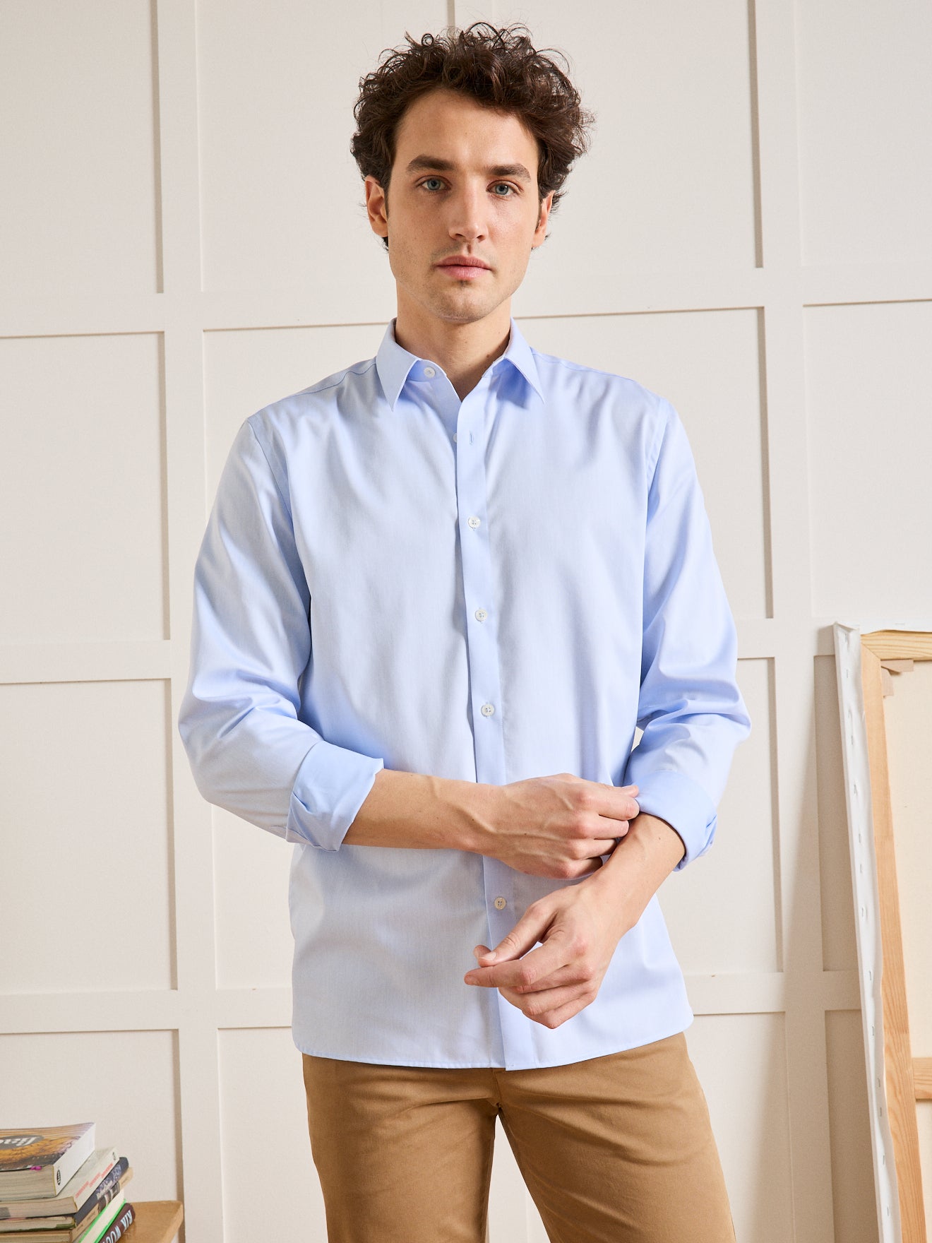 Effen regular fit herenhemd in katoenen twill, non-iron