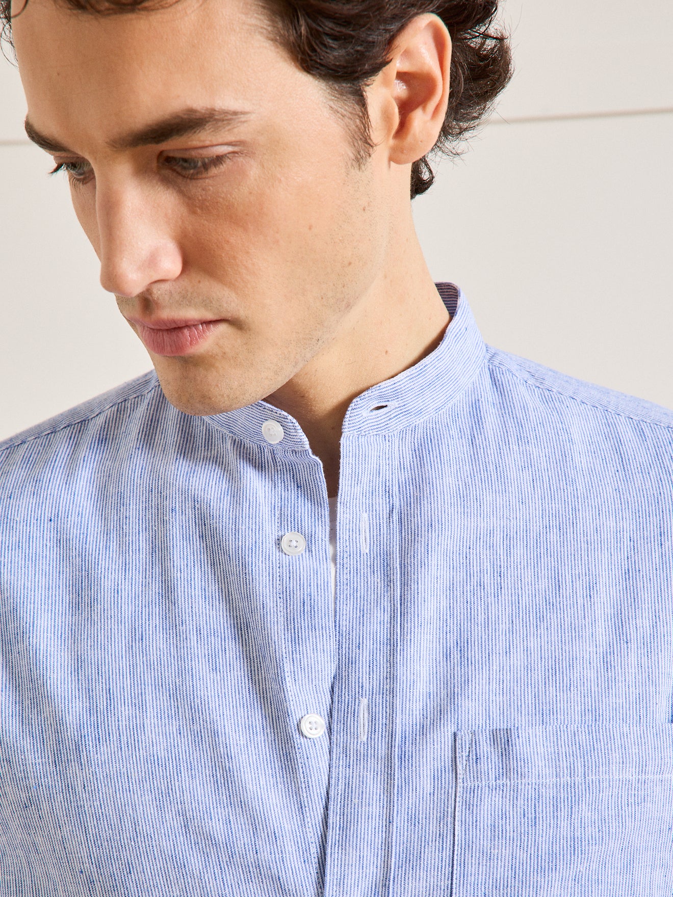 Chemise col mao Slim Fit homme coton et lin