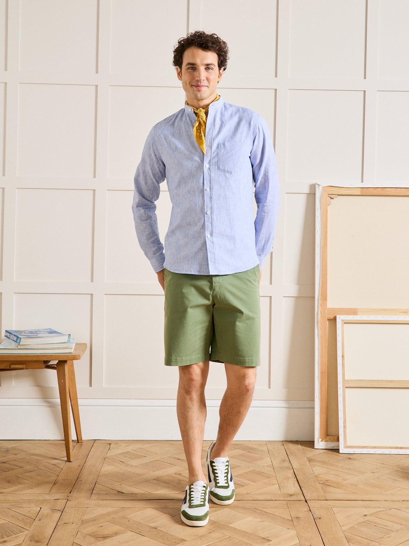 Chemise col mao Slim Fit homme coton et lin