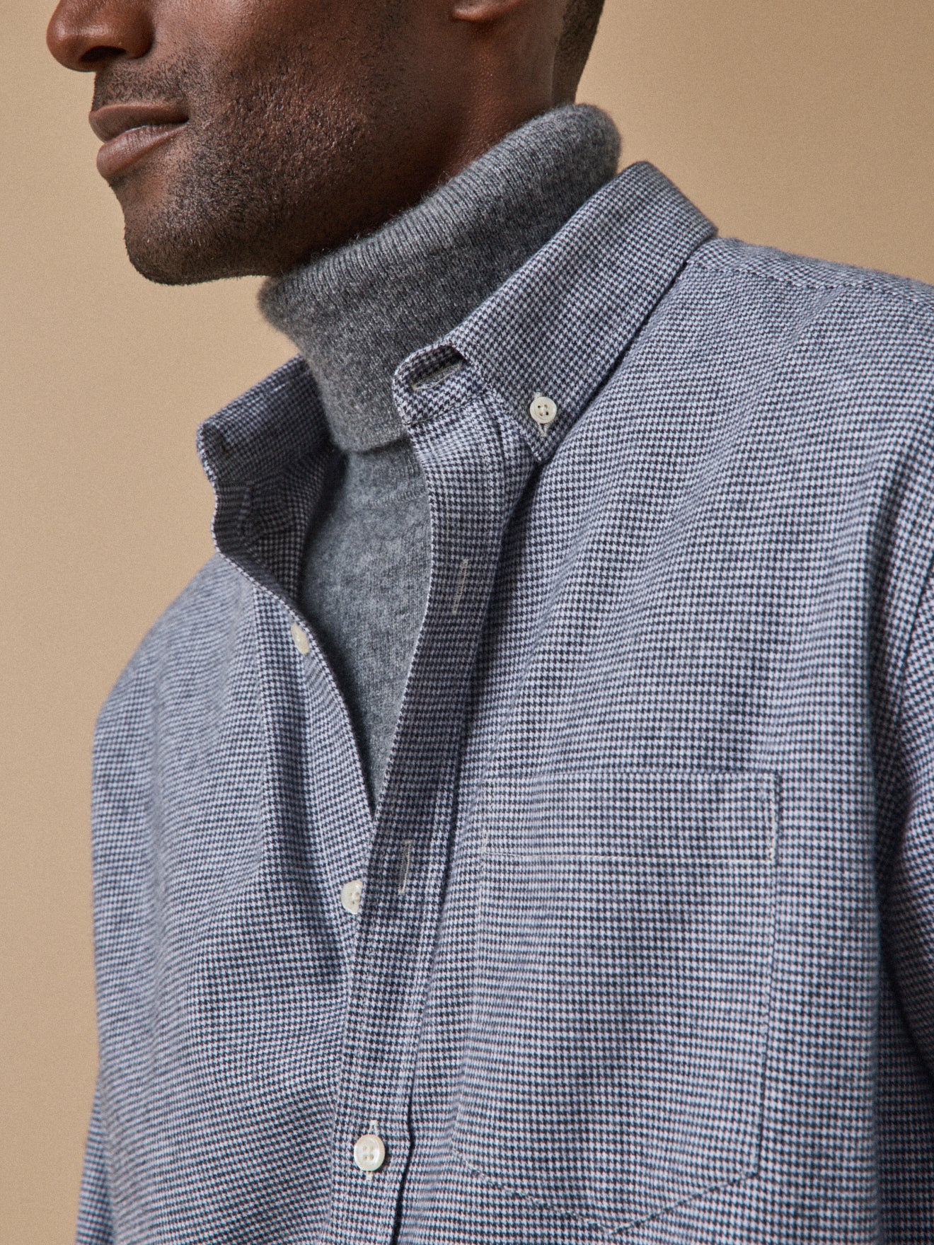 Hedendaags herenhemd in flanel met pied-de-puce