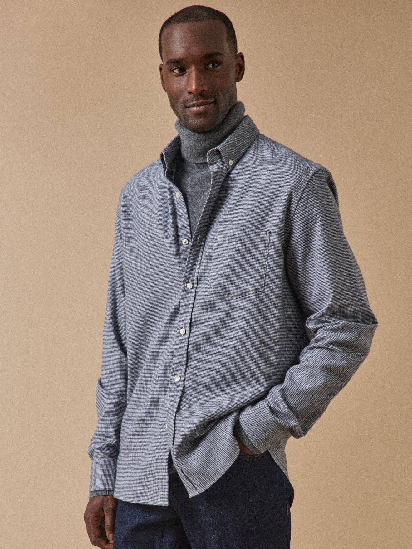 Hedendaags herenhemd in flanel met pied-de-puce