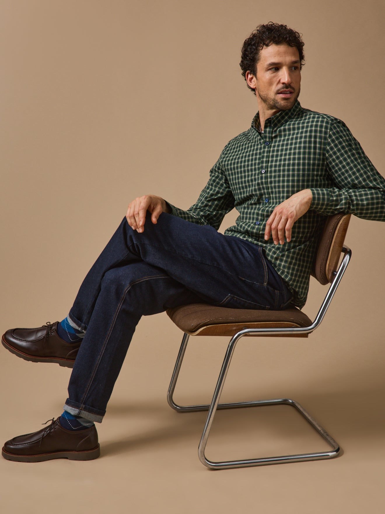 Geruit herenhemd in popeline - slim fit