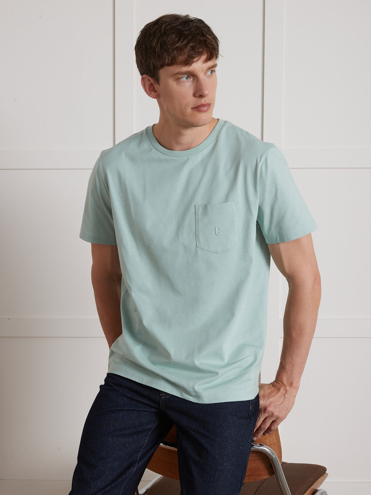 Effen herenshirt met borduursel - biokatoen