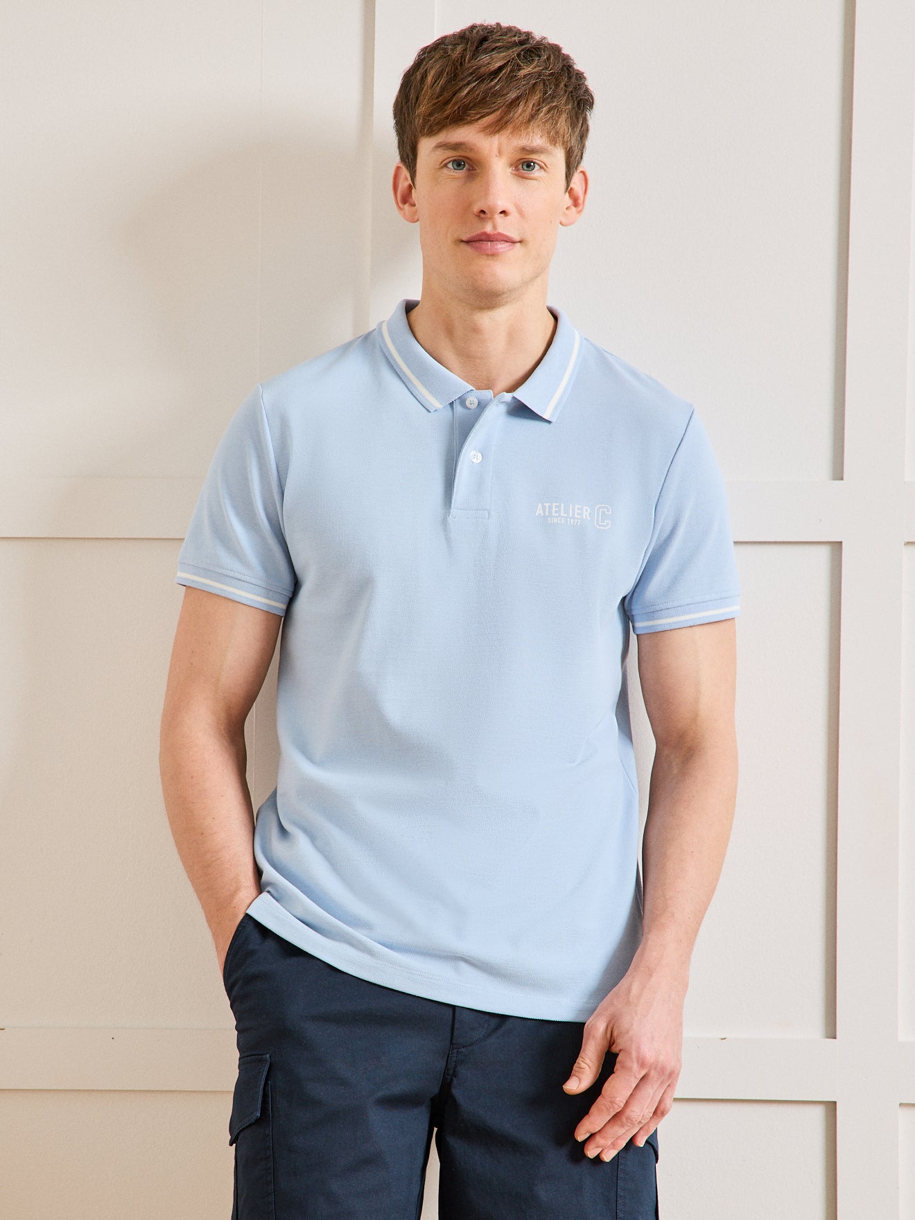 Polo bicolore maille piquée homme coton biologique