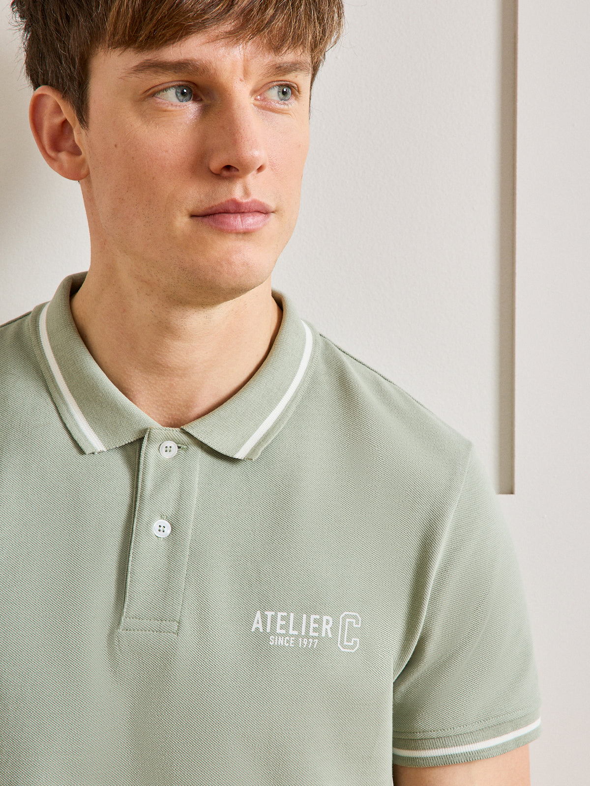 Tweekleurige herenpolo in piquétricot - biokatoen