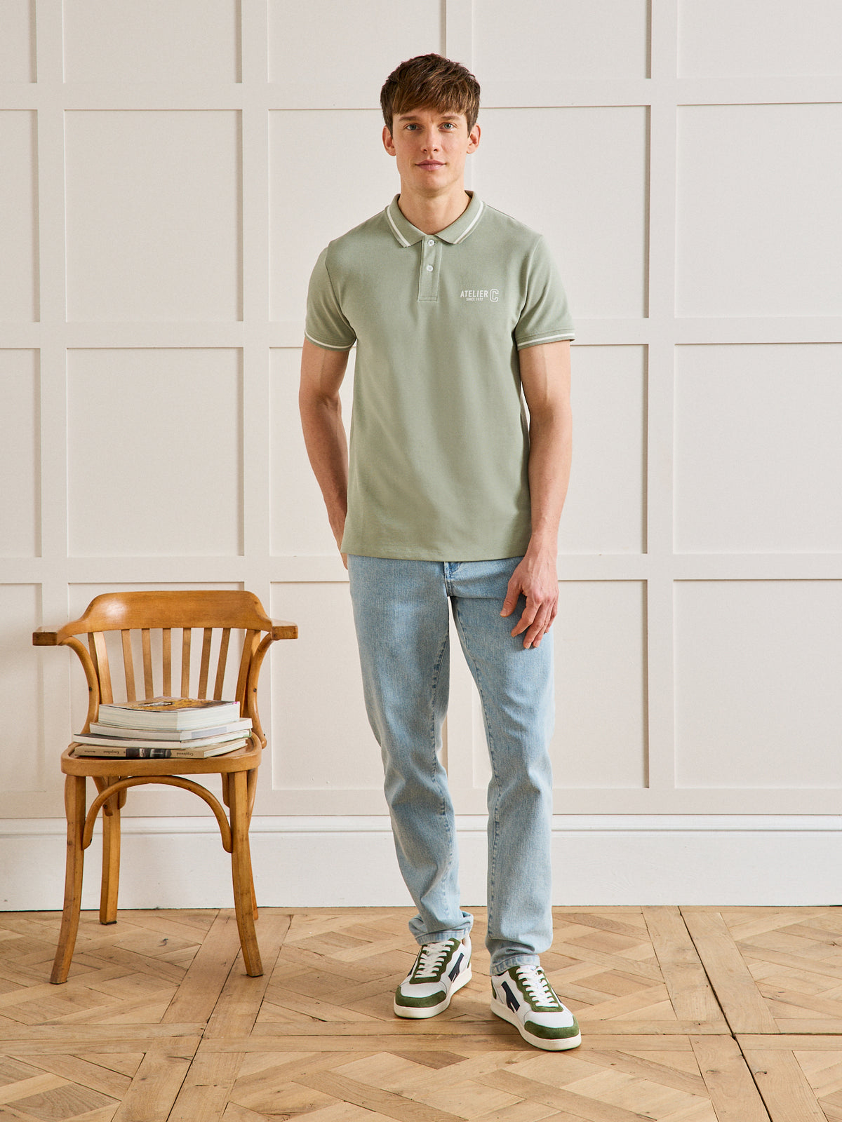 Tweekleurige herenpolo in piquétricot - biokatoen