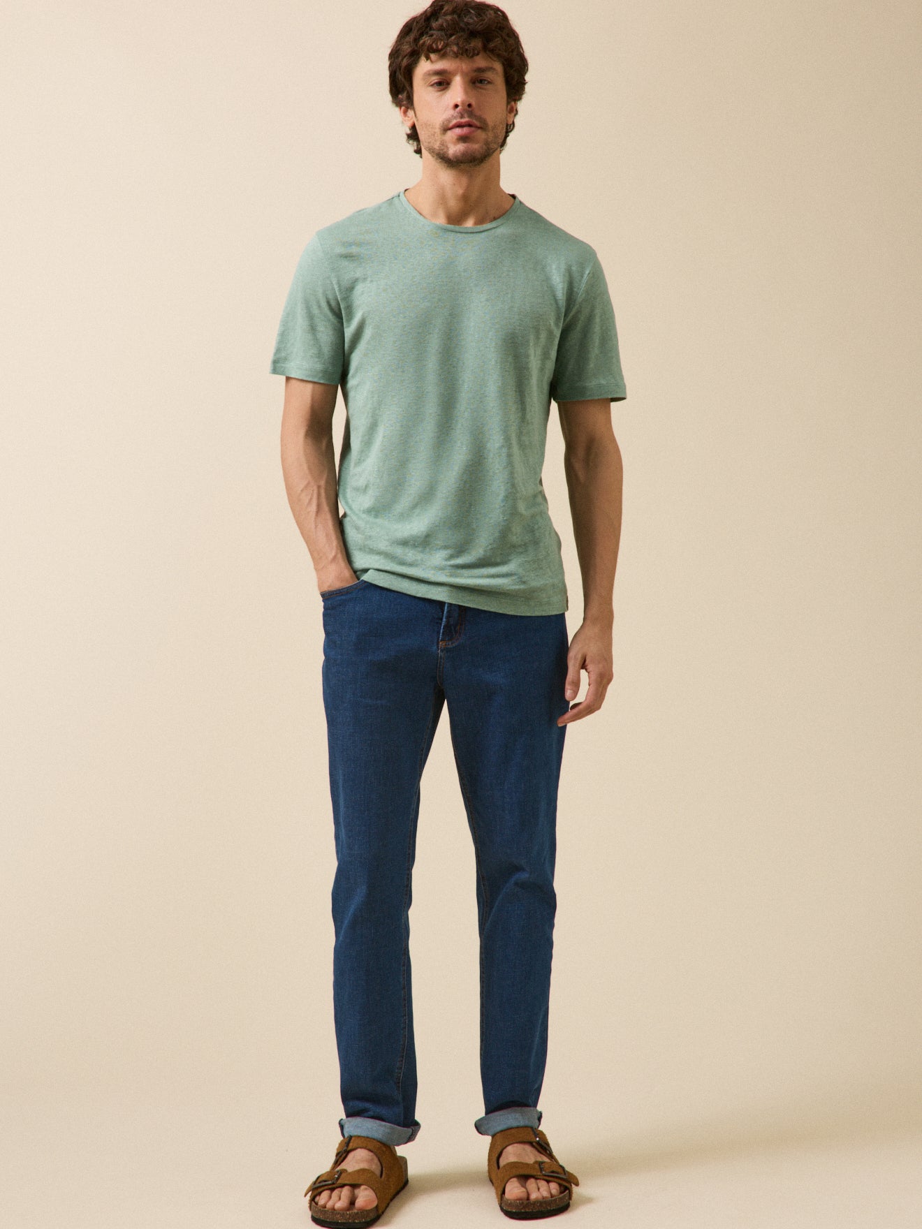 Herenshirt met ronde hals - linnen