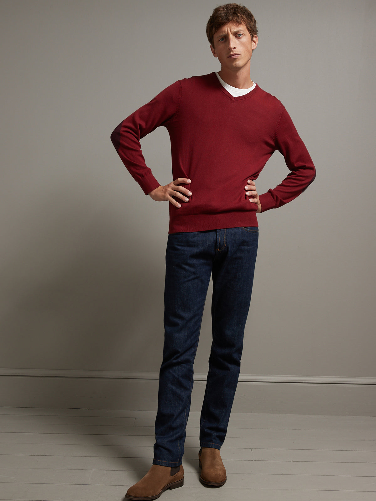 Pull col V homme coton, soie et cachemire
