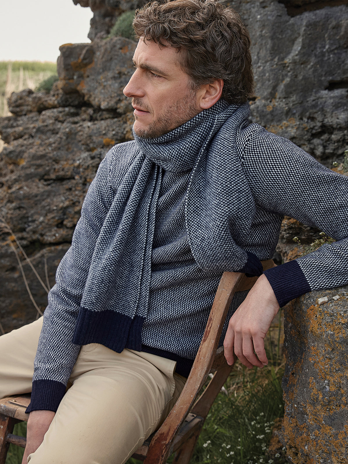 Pull col rond jacquard bicolore homme