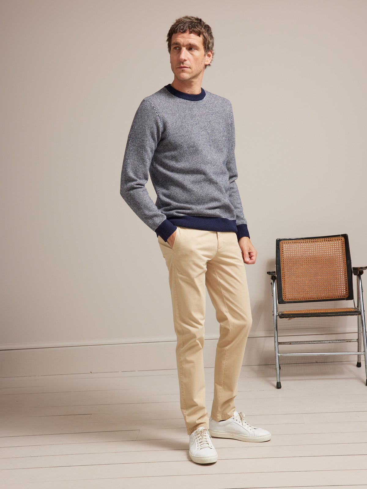 Pull col rond jacquard bicolore homme