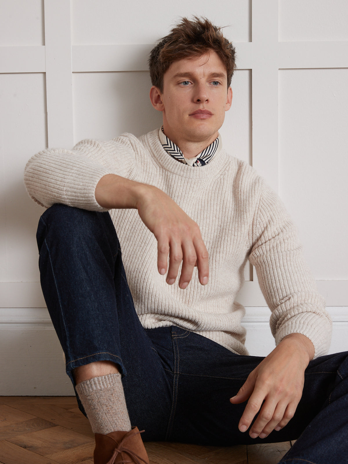 Herentrui met ronde hals in ribtricot