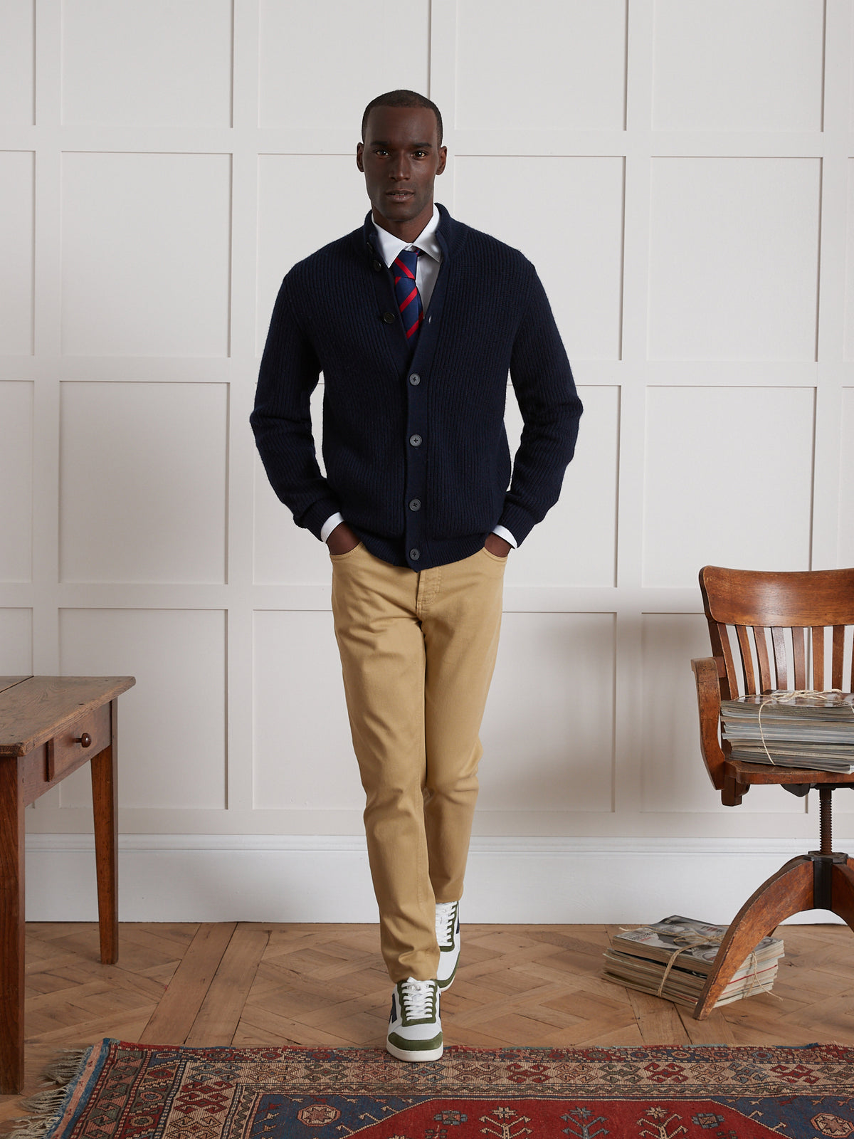 Cardigan col montant maille côtelée homme