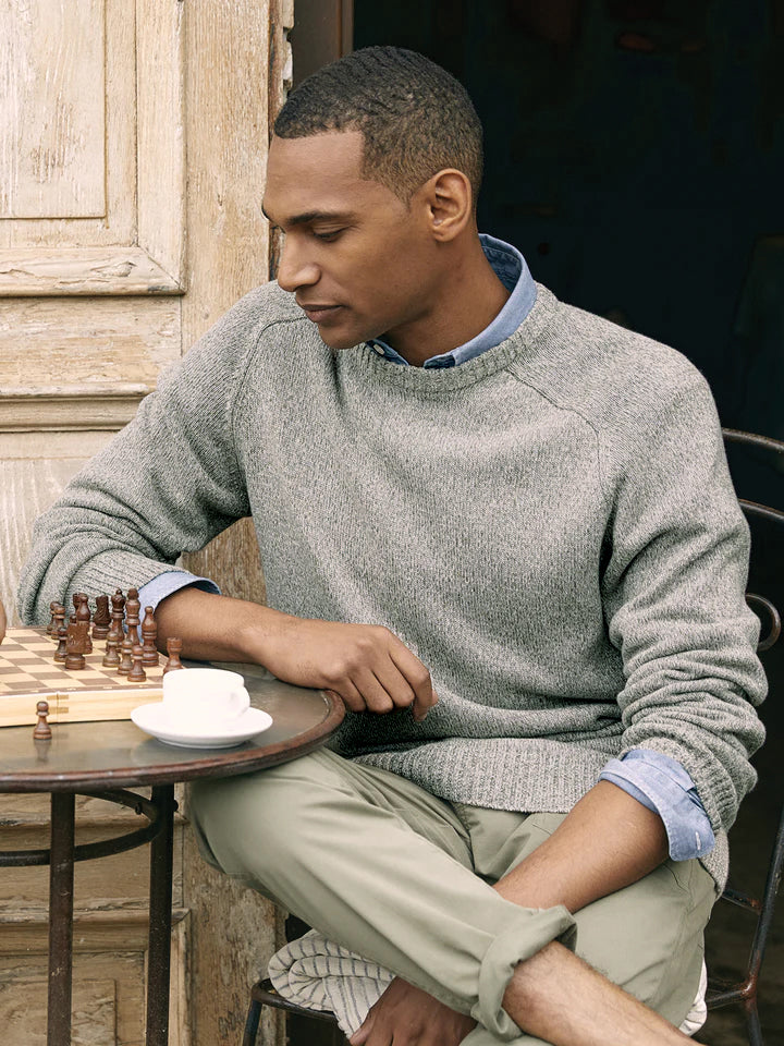 Pull coton mouliné col rond homme