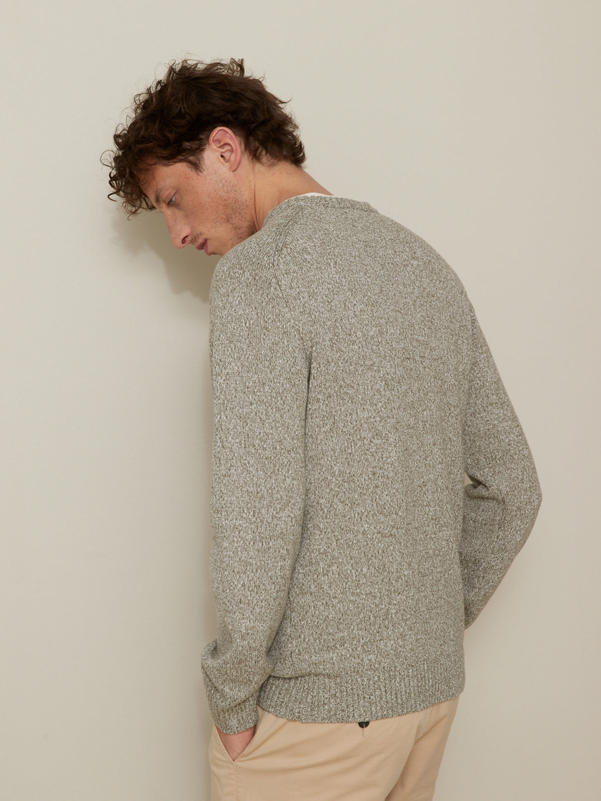 Pull coton mouliné col rond homme