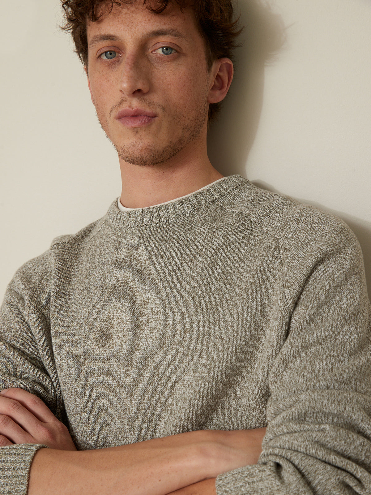 Pull coton mouliné col rond homme