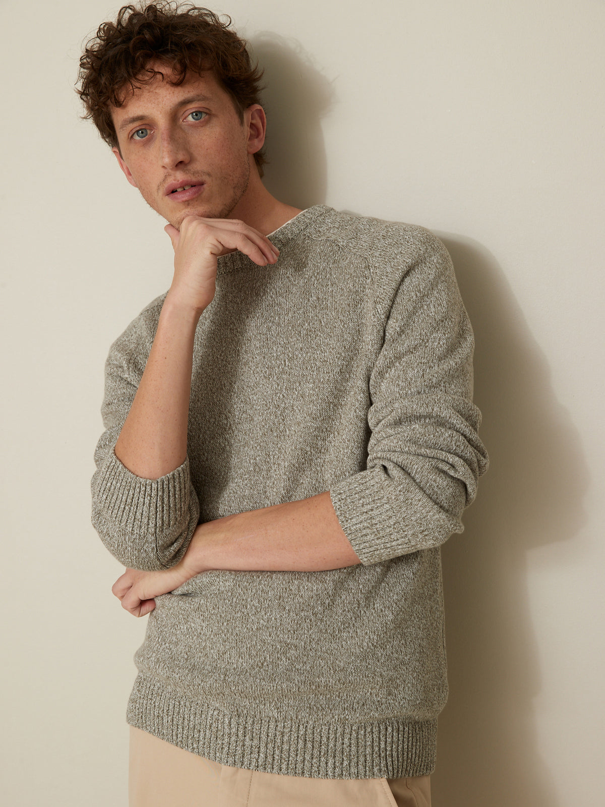 Pull coton mouliné col rond homme