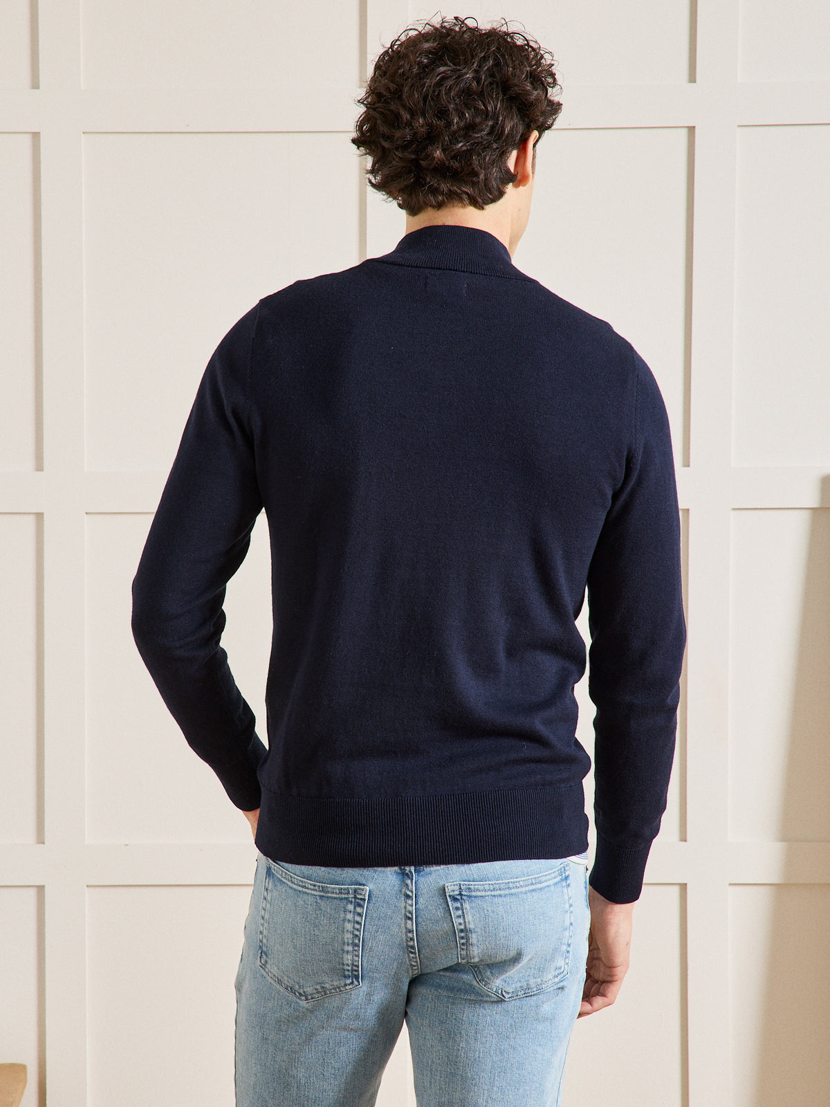 Pull col montant homme coton, soie et cachemire