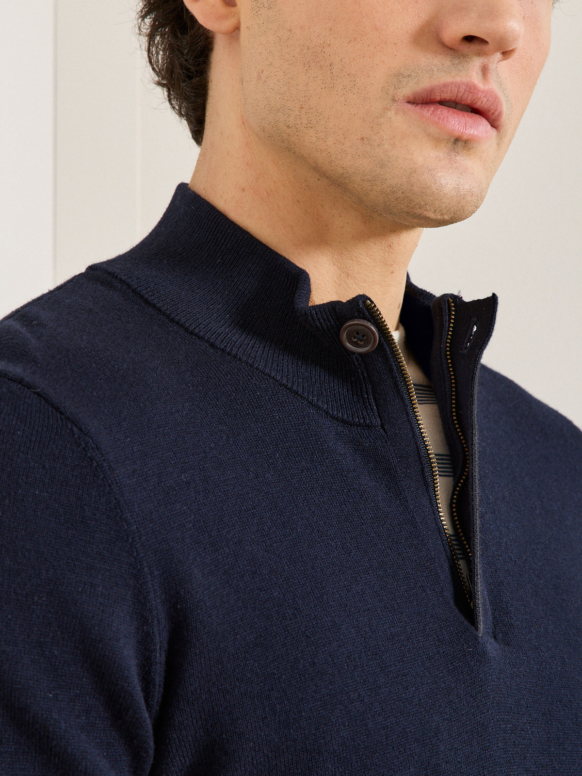 Pull col montant homme coton, soie et cachemire