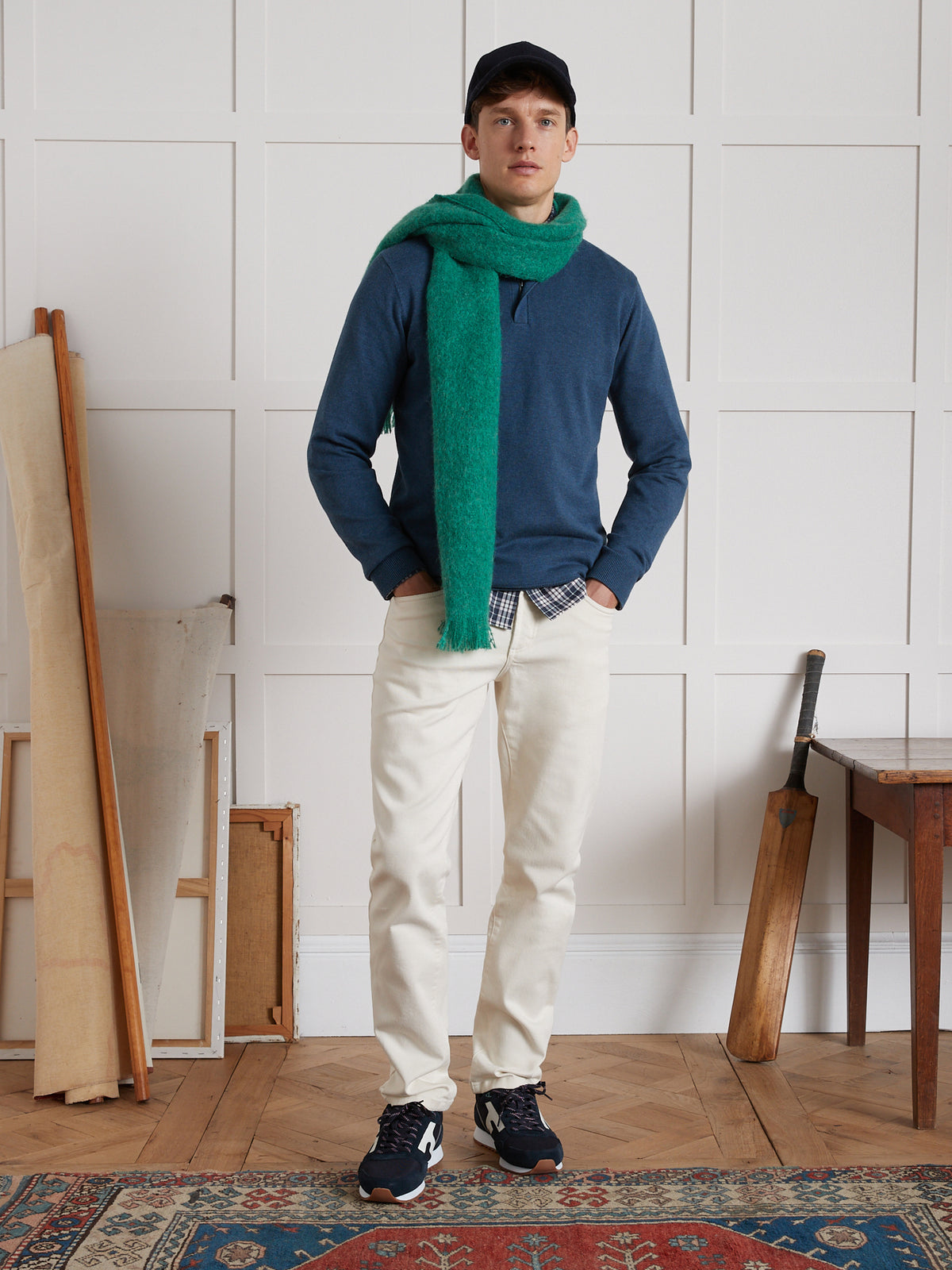 Pull col montant homme coton, soie et cachemire