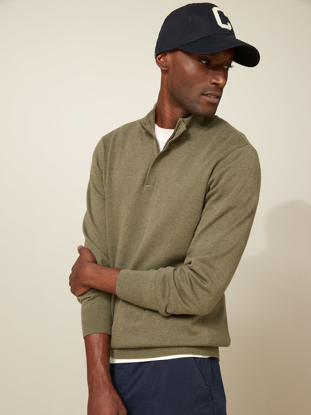 Pull col montant homme coton, soie et cachemire