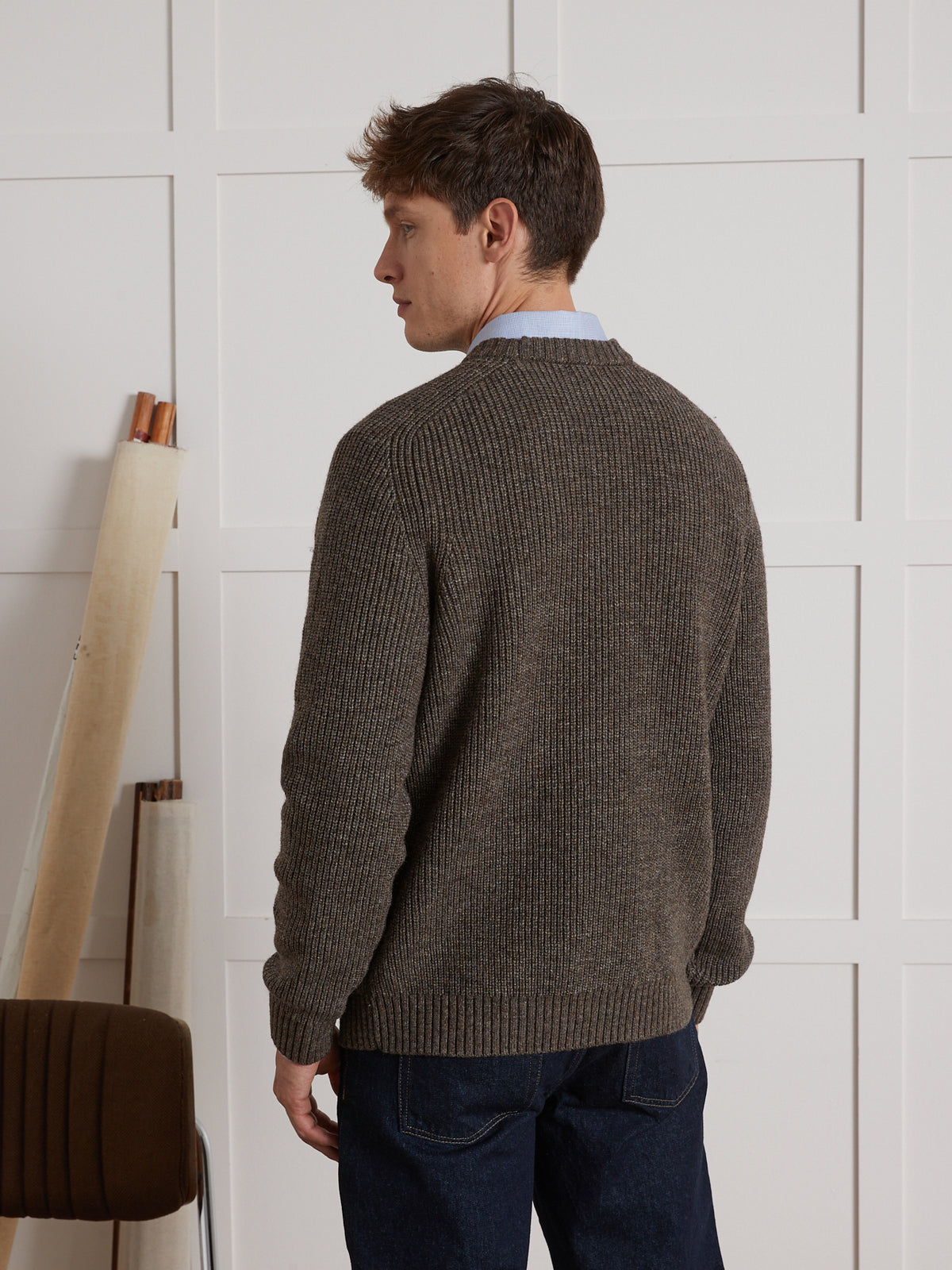 Herentrui met ronde hals in pareltricot