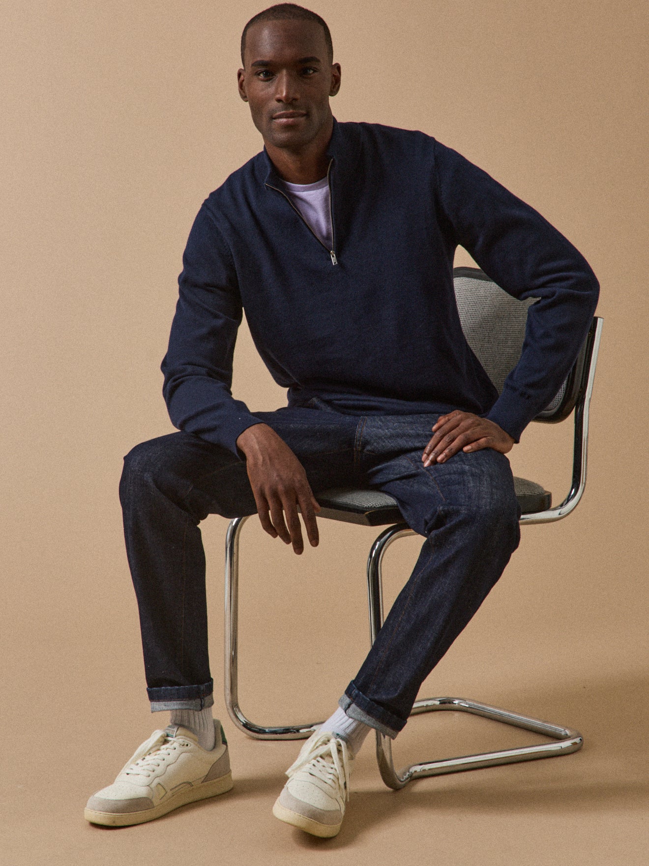 Herentrui met opstaande hals in biokatoen en kasjmier