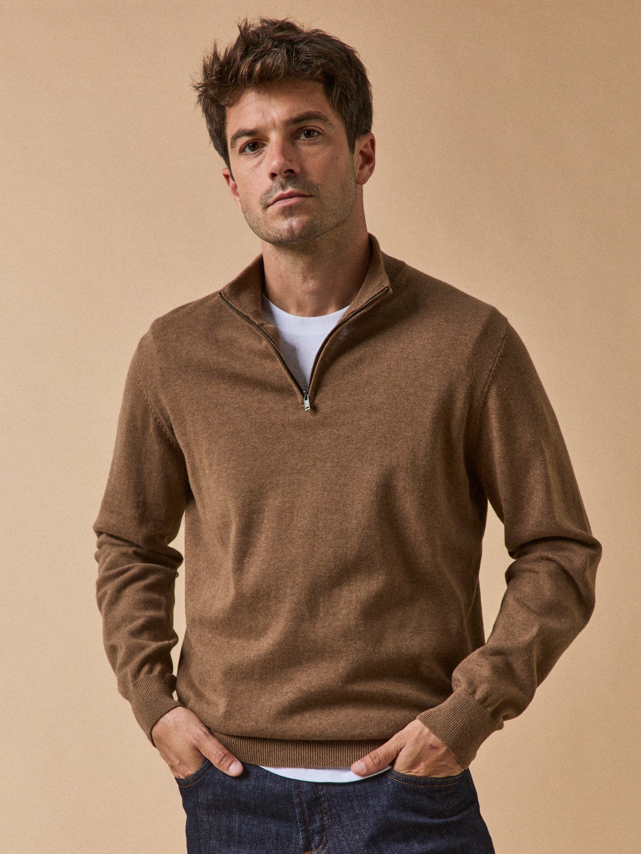 Pull col montant homme coton biologique et cachemire