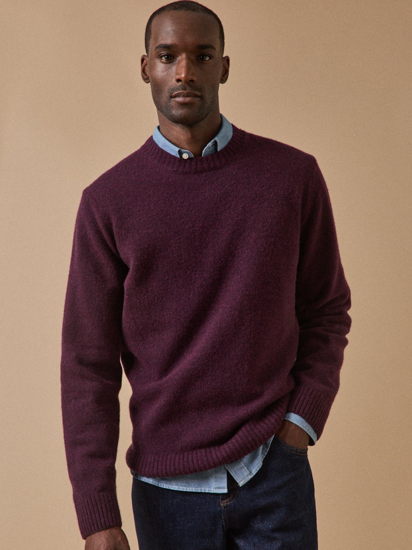Pull col rond homme mélange laine