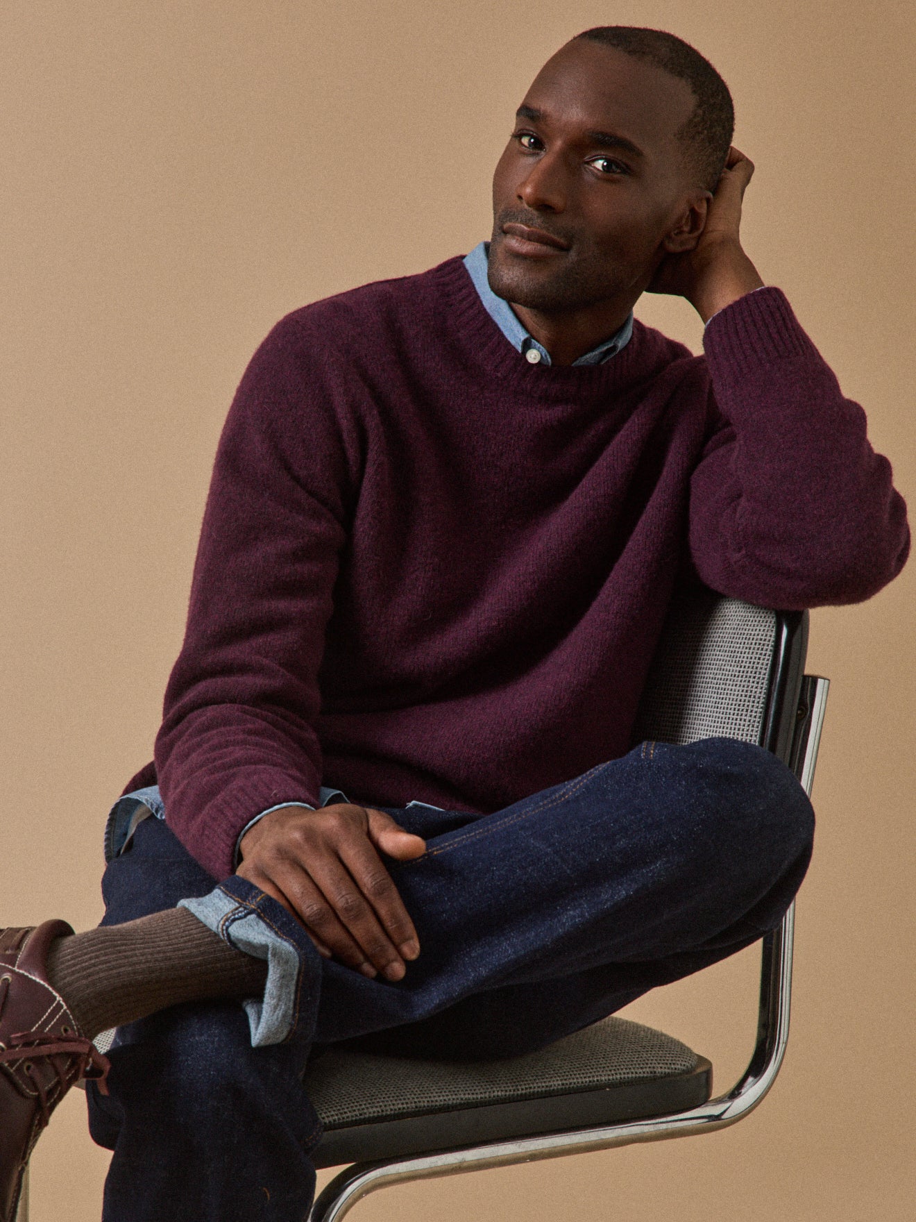 Pull col rond homme mélange laine