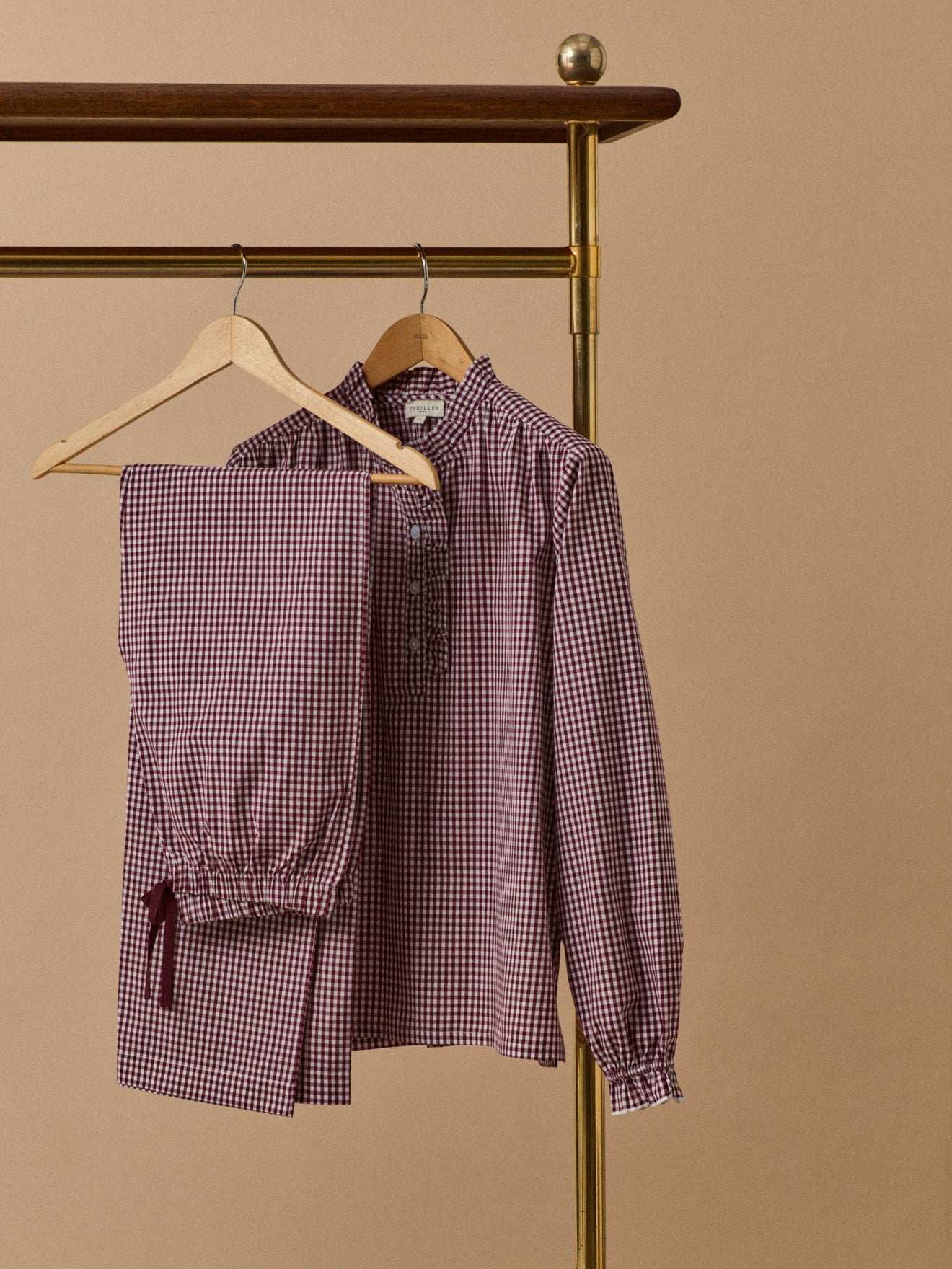 Pyjama col volanté vichy femme