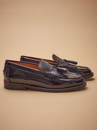 Leren damesmocassins met franjes en kwastjes