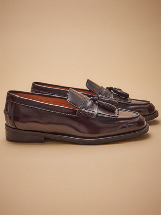 Leren damesmocassins met franjes en kwastjes